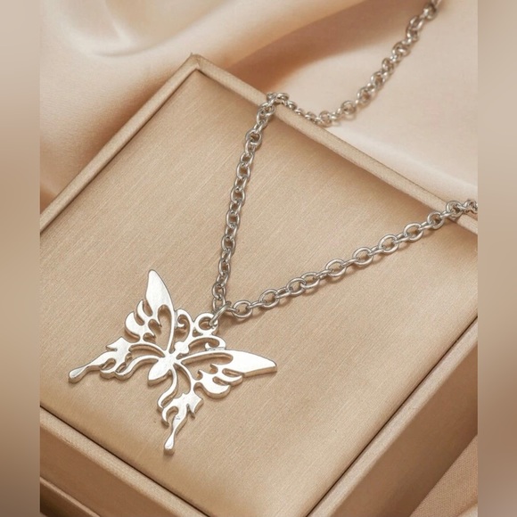 “Tribal Butterfly” Stainless Steel Lasercut Cut-out Hollow Open Abstract Pendant - Picture 7 of 16